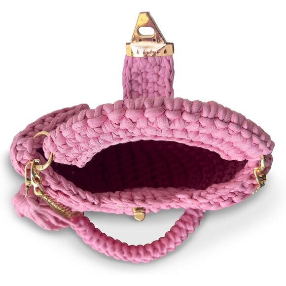 Women's Evening Clutch Handmade Crochet Small Formal Flap Pink Crossbody Bag - Picture 4 of 6